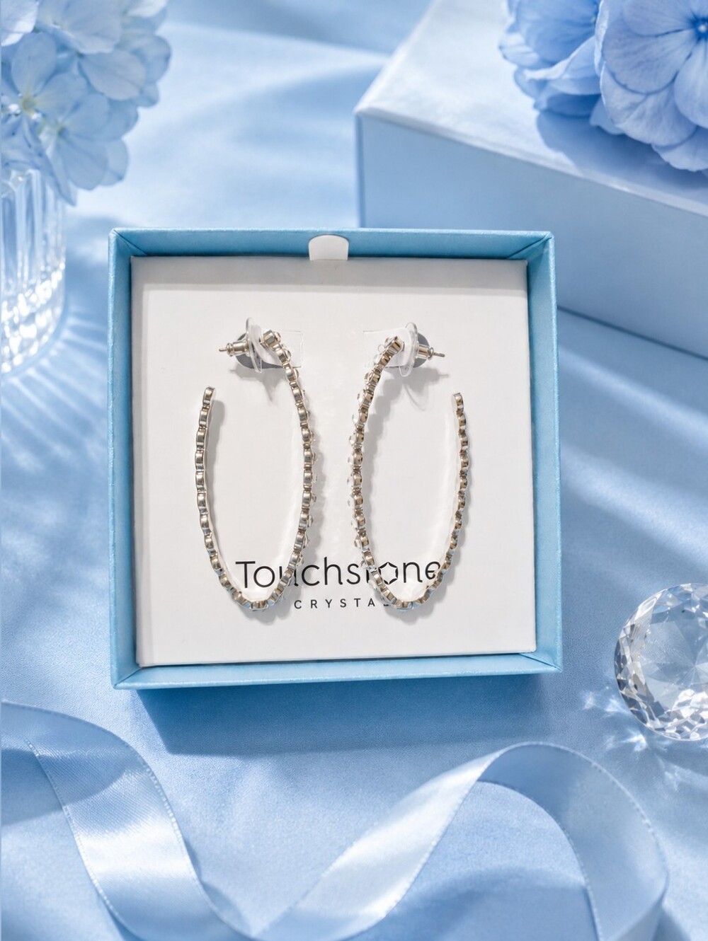 Touchstone By Swarovski - Crystal Silver Hoop Earrings - NIB - Picture 4 of 6